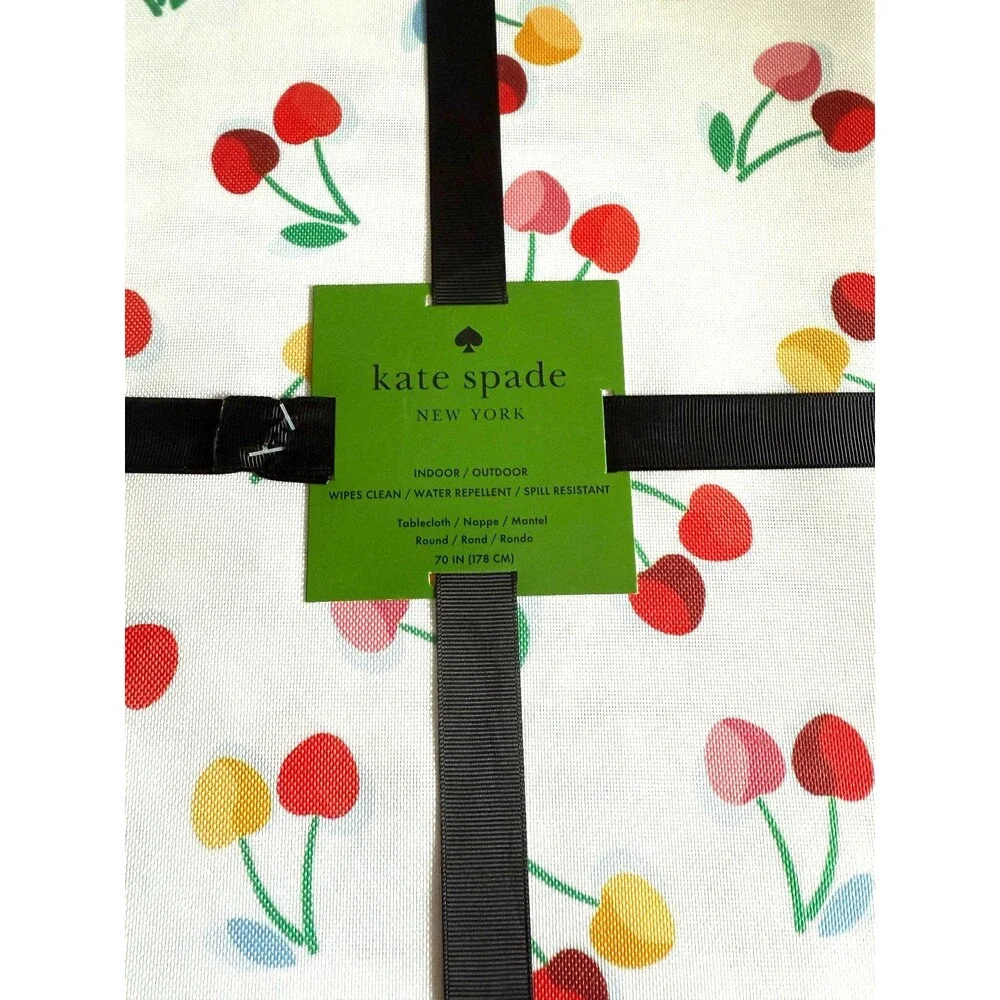 Kate Spade Tablecloth 70” Round Indoor Outdoor Multicolor Cherries Summer Beach